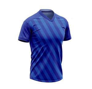 Maillot de football pour homme à rayures bleues, col en V, manches courtes, respirant, coupe athlétique, pour toutes les saisons, vêtements de sport - Product Image 3