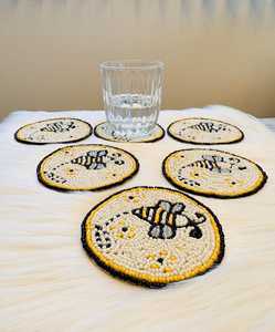 Sous-verre brodé de perles, fait main, design bohème, écologique, réutilisable, en polyester et coton, rond, diamètre 300 mm - Product Image 5