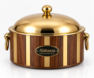 Plat de service en bois de luxe, durable et écologique, chauffe-plat à motif géométrique doré, compatible gaz et induction, pour four - Product Image 2