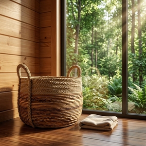 Natural Fiber Storage Baskets Wide Woven Bin Handcrafted Laundry <b>Hamper</b> Balinese Artisan Round Organizer Boho Warm Home Decor - Product Image 4