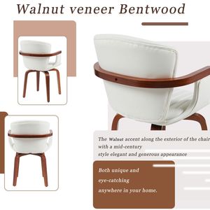 Juego de 2 Sillas de Comedor Giratorias de Madera Curvada Estilo Moderno de Mediados de Siglo, Sillas de Acento con Cuero PU Prensado en Caliente Blanco - Product Image 4