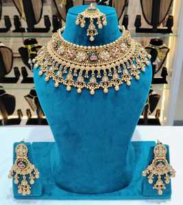 Wholesale High Quality Vintage Copper <b>Gold</b> Plated Crystal Bridal Jewelry <b>Set</b> Long Mala Necklace Earrings Maang Wedding Party - Product Image 1