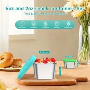 Set di 8 Contenitori per Snack in Acciaio Inox da 6 oz, Contenitore per Condimenti da 2 oz, Facile da Aprire, Ermetico, Contenitore in Metallo per Alimenti - Product Image 2