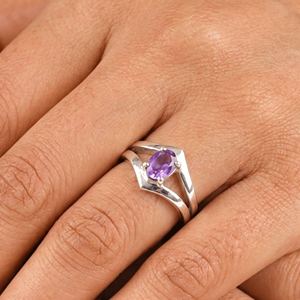 Amethyst <b>Ring</b> Handmade Sterling Silver Bezel Setting Natural Purple Oval Shape Gemstone <b>Boho</b> Jewelry Women's Jeweltech February - Product Image 4