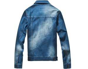 Men's <b>Slim</b> <b>Fit</b> Denim <b>Jacket</b> Casual Solid Color Washed Cotton Turn-down Collar Regular Sleeve Autumn Style Button Closure - Product Image 1
