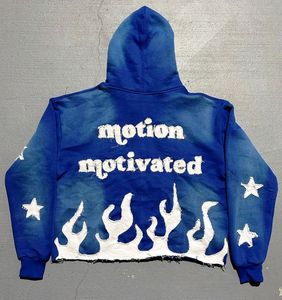 Sweat à capuche oversize en coton épais pour homme, style streetwear américain, effet délavé vintage, imprimé étoilé vieilli, pull-over - Product Image 4