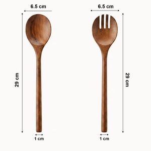Ensemble de 2 cuillères de service en bois, manche long, design minimaliste écologique, ustensiles de cuisine en bois d'acacia - Product Image 5