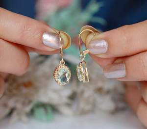 Pendientes Colgantes de Amatista Verde de 3.35Ct, Plata de Ley 925, Chapados en Oro Amarillo de 14K, Joyería Art Deco para Mujer - Product Image 3