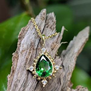 จี้รูปหยดน้ำมรกตโบราณพร้อมวงแหวนเงินแท้ 925 ชุบทอง 14K ของขวัญเครื่องประดับประจำเดือนพฤษภาคมสำหรับผู้หญิง - Product Image 2