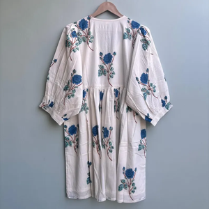 Vestido Midi Informal para Mujer, para Uso Diario, Todas las Temporadas, Tejido 100% Algodón, Liso, Manga Corta, Cintura Imperio, Estilo Babydoll, Cuello en V, Talla Grande - Product Image 2