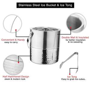 Seau à glace isotherme en acier inoxydable à double paroi avec pince, design martelé, pour boissons, idéal pour la maison, les bars, les fêtes et les événements - Product Image 5
