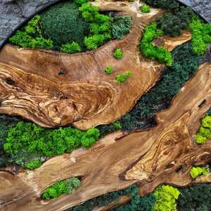 Arte de Pared de Musgo Natural en Madera Moderna, Tamaño Personalizado, Arte de Pared de Musgo Preservado con Madera Natural, Decoración Verde de Lujo Hecha a Mano para Hogar y Oficina - Product Image 4