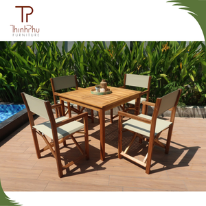 Tables de salle à manger d'extérieur contemporaines en bois massif pliables, 4 chaises, écologiques, durables, faciles à nettoyer, hôtel, restaurant - Product Image 1