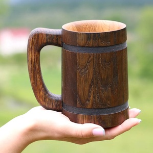 แก้วไม้คุณภาพสูง แก้วหรูหราสำหรับเบียร์ กาแฟ น้ำ นม พร้อมหูจับ ของขวัญสำหรับผู้ชาย พ่อ เพื่อน ครอบครัว และราคาประหยัด - Product Image 1