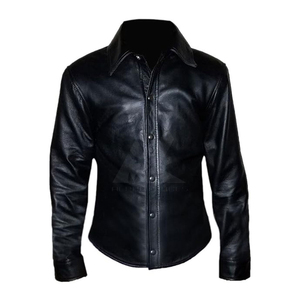 100% Silk Leather Men's Plus Size Winter <b>Long</b> <b>Sleeve</b> Black Satin <b>Undershirt</b> T-Shirt Breathable Embroidered Stand Collar - Product Image 1