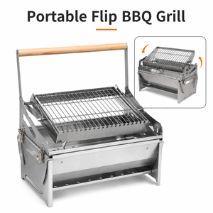 Barbecue rotatif <span class=keywords><strong>à</strong></span> charbon de bois pliable en acier inoxydable, portable, pour camping, cuisson extérieure, vente en gros - Product Image 1