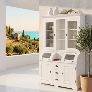 Elegant Giordano Cabinet Premium Solid Wood White Dresser with Roll-Top Glass Doors and Apothecary Drawers for Living - Product Image 3
