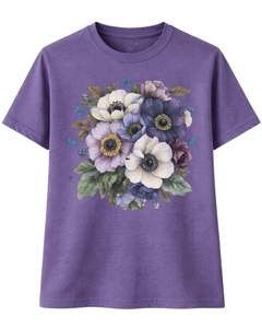 เสื้อยืดผู้หญิงลายดอกไม้สไตล์วินเทจสีม่วง ผ้าฝ้ายนุ่ม แขนสั้น สวมใส่สบายๆ สำหรับฤดูร้อน ลายดอกไม้สวยงาม - Product Image 1