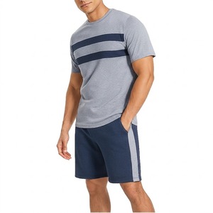 Conjunto de Camiseta y Pantalones Cortos Casuales para Hombre, Gris Marino a Rayas, Cuello Redondo, Tejido Transpirable, Ropa de Verano de Secado Rápido, Cómodo, Nuevo Diseño - Product Image 1