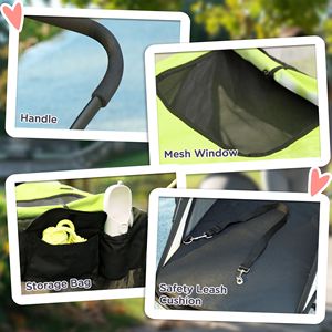 Passeggino per Cani a 3 Ruote, Pieghevole con Una Mano, Cuscino Morbido, Borsa Portaoggetti, Chiusura a Bottone - per Cani di Taglia Piccola e Media - Colore Verde Giallastro - Product Image 6