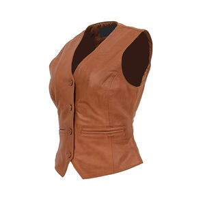 Chaleco de Cuero de Alta Calidad para Mujer, Ajuste Ceñido, Diseño Personalizado, Color Negro, Chaleco de Cuero Genuino, Chaleco de Moda para Motociclistas - Product Image 3