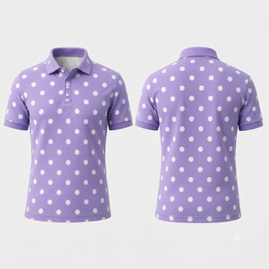 เสื้อโปโลผู้ชายสีม่วงลายจุด แขนสั้น ผ้าถัก สไตล์ลำลอง ระบายอากาศได้ดี ผลิตจากโพลีเอสเตอร์ - Product Image 1