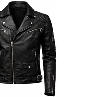 Blouson de motard en cuir véritable noir matelassé pour homme, style universitaire, avec ceinture et fermeture éclair asymétrique, manteau de moto OEM