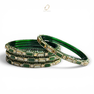 Nouveaux bracelets en verre kashmiri de style tendance avec pierres vertes pour femmes, à porter pour les mariages et les festivals, au prix de gros - Product Image 2