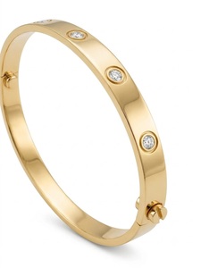 Bracelet jonc minimaliste articulé en or massif 18 carats avec diamants de laboratoire sertis clos – Bijou de mode raffiné - Product Image 1