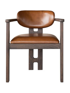 Fauteuil de salle à manger de luxe en noyer massif rembourré, dossier incurvé moderne, mobilier de restaurant - Product Image 1