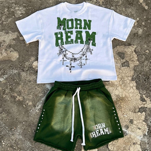 เสื้อยืดและกางเกงขาสั้นผู้ชายสไตล์วินเทจแบบย้อมสีเอซิดสั่งทำขายส่ง พิมพ์ลายสกรีน สตรีทแวร์ลำลอง - Product Image 4