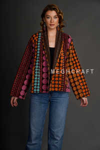 Vintage Reversible <b>Kantha</b> Plus Size Eco-Friendly Breathable Bomber <b>Jacket</b> for Women Boho Winter Fashion Stand Collar 100% Cotton - Product Image 6