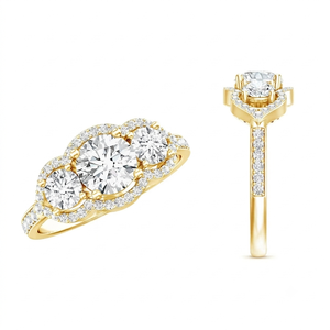 Bague de fiançailles vintage à trois pierres en diamants de 2,50 carats, clarté VS1, couleur F, taille brillant, diamants de laboratoire, 14 carats, pour anniversaire de mariage - Product Image 3