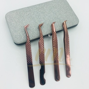 Pince à épiler professionnelle pour cils en acier inoxydable de haute qualité, couleur or rose, logo personnalisable, pointe arrondie pour volume, très vendue - Product Image 2