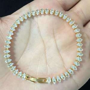 Bracelet tennis unisexe Starsgem en or 14 carats plaqué or, diamants HPHT CVD cultivés en laboratoire de 2 à 11 carats, certifiés IGI, style hip-hop, or clair - Product Image 1