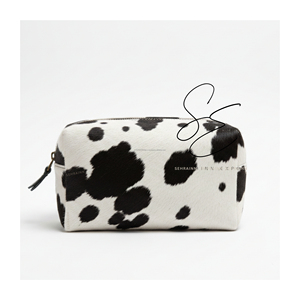 Real Hair On Leather Toiletry <b>Pouch</b> Travel Cosmetic Bag Cowhide Makeup Organizer Zipper Dopp Kit For <b>Men</b> Women Custom Logo - Product Image 1