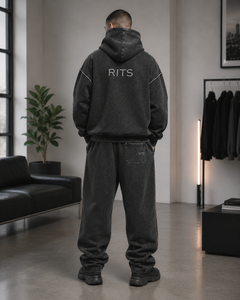 ชุดวอร์มมีฮู้ดผ้าฝ้ายสำหรับผู้ชาย RITS ทรงหลวม ขาเต็มตัว มีเชือกผูกเอว สวมใส่สบายๆ ในฤดูใบไม้ร่วง เสื้อสเวตเชิ้ตพิมพ์ลายตัวอักษรสีดำ กางเกงขายาว - Product Image 3