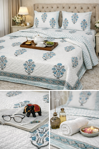 Juego de Edredón de Algodón Puro de Alta Calidad con Estampado Artesanal Indio, Ecológico, No Tóxico, con Colcha Floral y Fundas de Almohada a Juego para el Hogar - Product Image 4