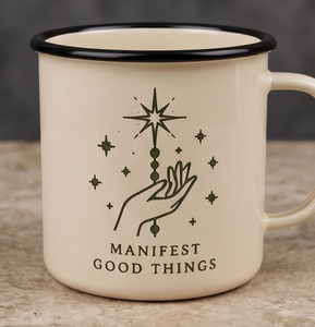 Esoteric Style Metal Camp Cup Manufactured from Heavy Duty Enamelware Featuring Astrology <b>Magic</b> Illustration - Product Image 3