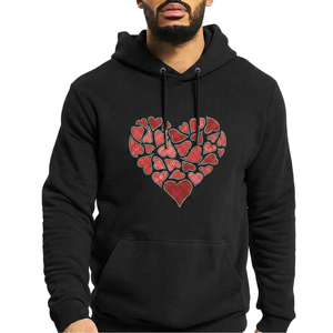 Rhinestone Heart Graphic Hoodie – <b>Mens</b> Heavyweight 380 GSM Beige Fleece – Custom Crystal Studded Streetwear <b>Pullover</b> - Product Image 3