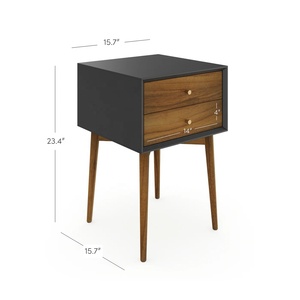 <b>Black</b> Wood and rattan Bedside Table with Three Drawers <b>Black</b> Rattan Nightstand for Modern Boho Bedroom <b>Storage</b> - Product Image 5