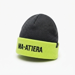 Custom Black Neon <b>Green</b> Knit <b>Beanie</b> Hat Winter Warm Cuffed Skull Cap With Embroidered Logo - Product Image 2