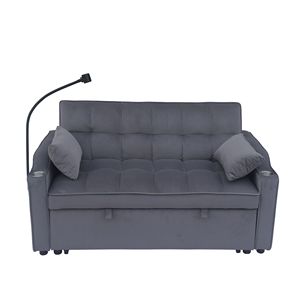 Divano Letto Futon Moderno in Velluto con Schienale Reclinabile Regolabile e Cuscini Decorativi, Piccolo Divanetto Lounge - Product Image 4