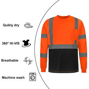Camisa de trabajo reflectante de manga larga con logotipo personalizado, camiseta de alta visibilidad color naranja, ropa de protección para hombre para trabajo. - Product Image 5