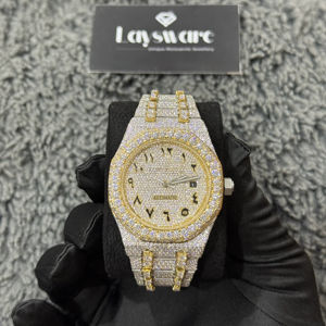 Montre pour homme de luxe, style hip-hop, entièrement sertie de diamants Moissanite VVS, en acier inoxydable, verre saphir, mouvement quartz ETA - Product Image 1
