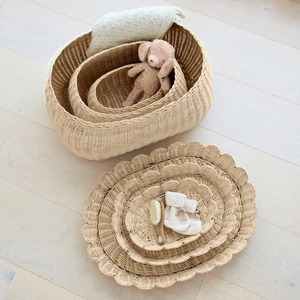 Stylish scalloped laundry baskets rattan storage basket with lid natural fiber <b>container</b> <b>box</b> - Product Image 3
