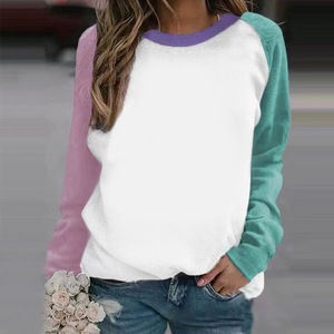 Sudadera de Manga Larga con Bloques de Color para Mujer, Cuello Redondo, Informal, de Punto, de Algodón, Estilo Otoñal, Corte Regular - Product Image 1