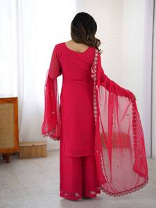 Salwar Kameez pour femmes, coupe trapèze, broderie florale, en satin, pour tissu Lawn, style indien pakistanais, tenue de mariage et de fête, longueur ras du sol - Product Image 4