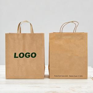 Bolsas de Regalo de Papel Kraft Personalizadas, Bolsas de Papel Kraft Ecológicas Pequeñas con Asas Planas Retorcidas, Impresión de Logotipo Personalizado - Product Image 1