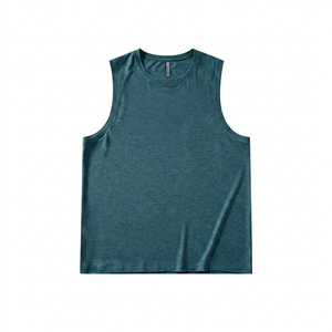 เสื้อกล้ามคอกลมสีฟ้าอ่อนสำหรับผู้ชาย แบบถัก สีพื้น ใส่ลำลองหรือออกกำลังกายได้ - Product Image 4